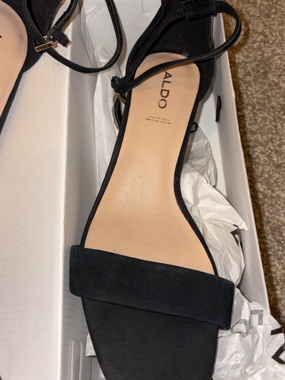 Aldo Black Suede Square-Toe Ankle-Strap Block Heels